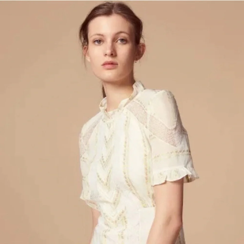 Sandro “Mary” Lace-Panel Mini Dress | Ecru | French Romanticism 38 | US 4 - Picture 3 of 11